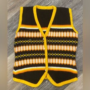 Vintage 70s Knit Vest with Yellow and Brown Pattern